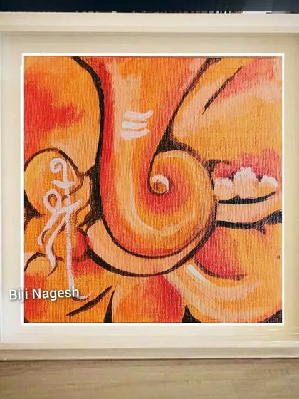 'Siddhivinayaka', another 6x6 inch TinyArt piece. I love creating these abstract and modern interpretations of Ganesha, using warm, vibrant colors like orange and yellow to spread positivity.