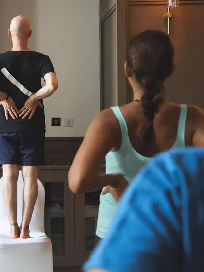Eddie Stern demonstrating a posture during our workshop. It's a privilege to learn from such a knowledgeable teacher and share that with my students.