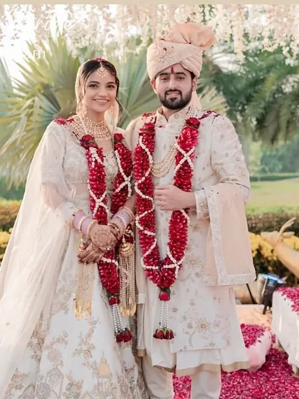 The happy couple. Vidha's natural makeup look was perfect for her outdoor ceremony, looking fresh and beautiful next to her groom.
