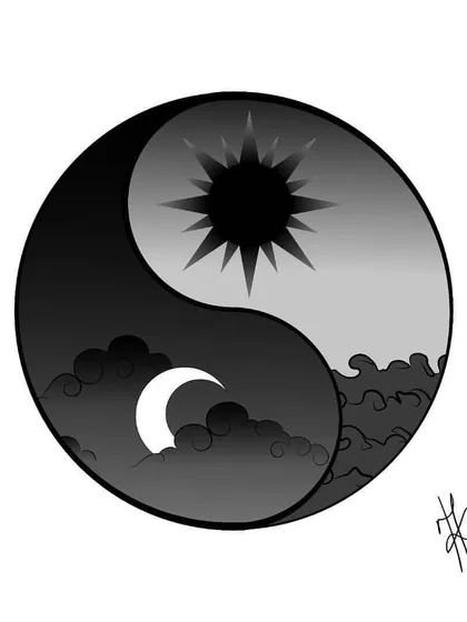 My take on the classic Yin-Yang symbol, representing the balance between opposing forces. I've depicted it as the sun and day versus the moon and night, a reminder that everything in life needs balance.