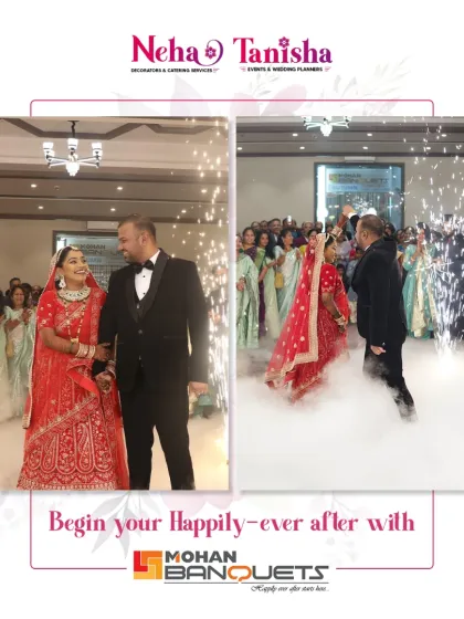 Begin your happily ever after at Mohan Banquets. We create magical entrances for the bride and groom with special effects like cold pyro and low-lying fog, ensuring a grand start to the reception.