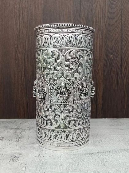 A duplicate image of the antique German silver rice glass, showcasing the incredible detail.