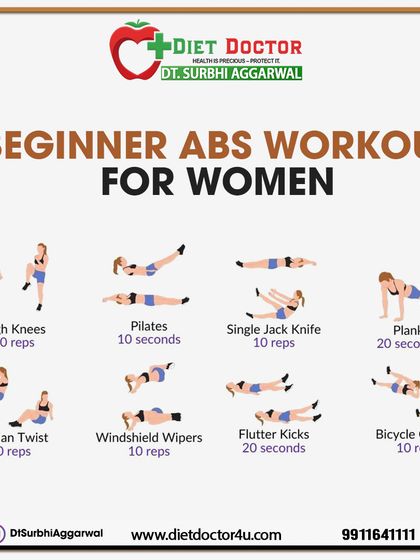 Here is a beginner-friendly ab workout designed specifically for women. These exercises, like planks and bicycle crunches, can be done at home to help strengthen your core and tone your midsection.
