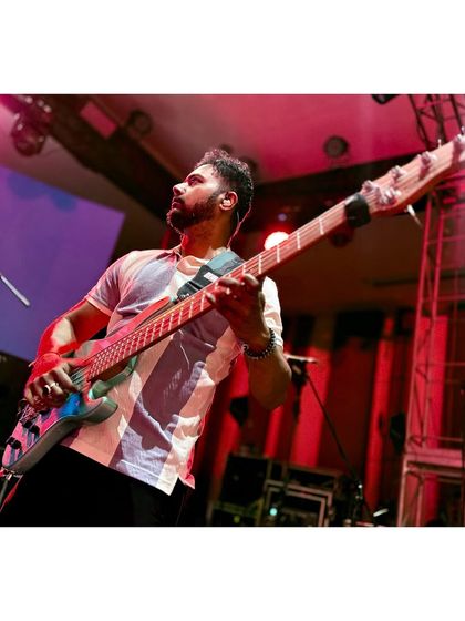 Our bassist making sure his tone is perfect before the show begins.