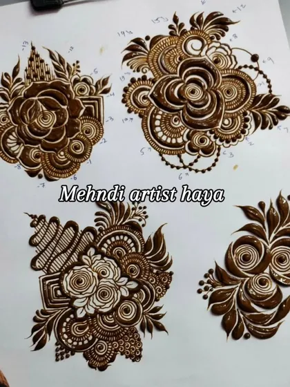 A collection of four different floral motifs on one sheet. This demonstrates how you can vary the style and composition of a simple flower to create unique looks.