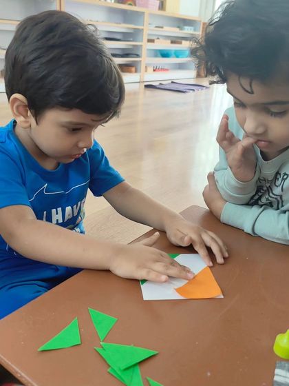 These images show the various activities we did to help children understand the significance of Independence Day, from learning about national symbols to making tricolor art.