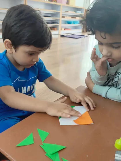 These images show the various activities we did to help children understand the significance of Independence Day, from learning about national symbols to making tricolor art.