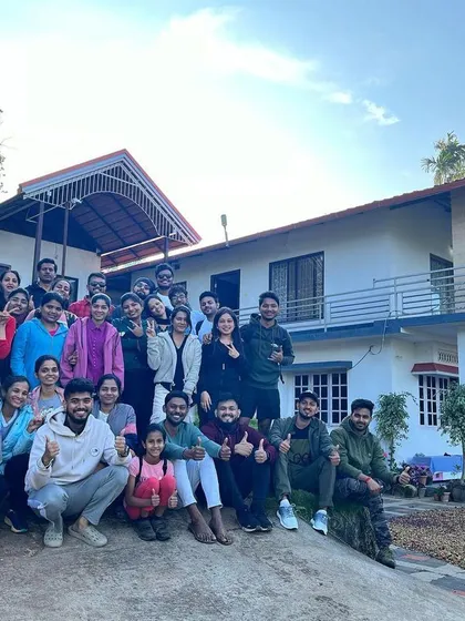 The group at our cozy homestay for the Netravati trek.