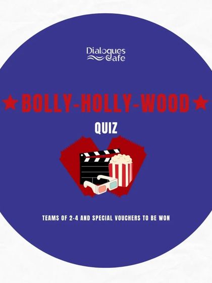 A graphic for our "Bolly-Holly-Wood Quiz," a fun event for movie buffs to test their knowledge and win prizes.