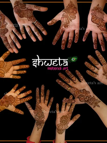 A collage of beautiful Arabic mehendi designs. These styles are perfect for bridesmaids, family, and guests who want an elegant and stylish look for the wedding functions.