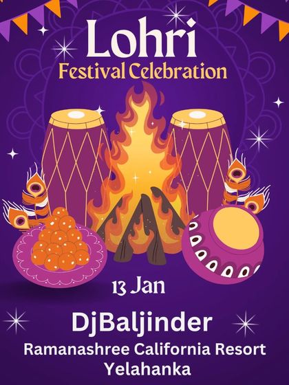 The poster for a grand Lohri celebration at a private resort. I am often booked for exclusive festival parties at resorts and private venues.