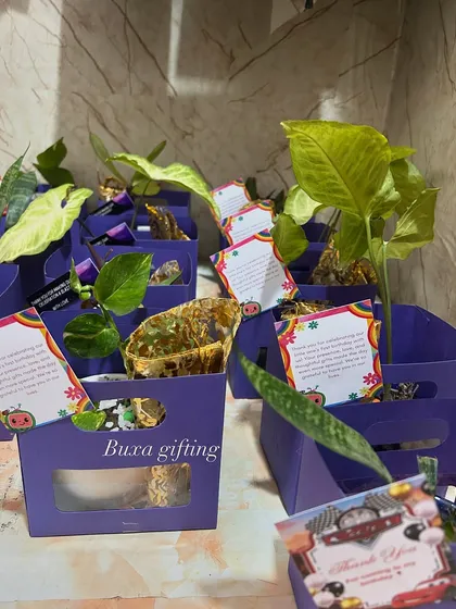 A closer look at the budget-friendly lavender planter hampers, a great option for wedding favors or corporate giveaways.