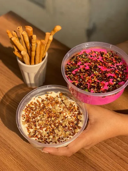 A duo of my popular dips, showcasing the vibrant colours and rich textures. Perfect for when you can't decide on just one flavour.