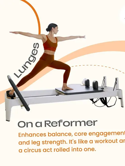 Lunges on a Reformer take a classic exercise to the next level. The unstable surface enhances balance, deepens core engagement, and builds powerful leg strength.