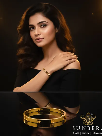 This classic, solid gold kada is inspired by the iconic Cartier design. Its simple, elegant, and versatile style makes it a top-selling piece that appeals to a wide range of customers.