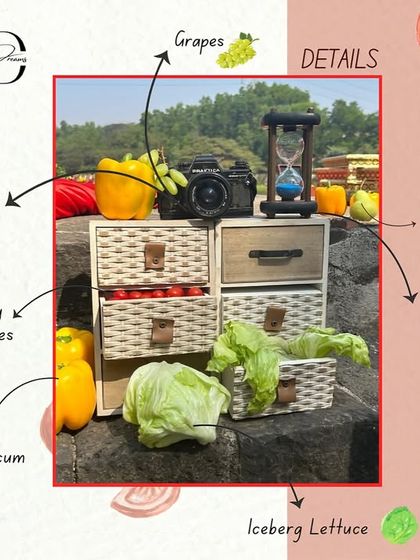 A design board highlighting the small, curated details, including a vintage camera and hourglass, that add layers of personality and charm to the event.