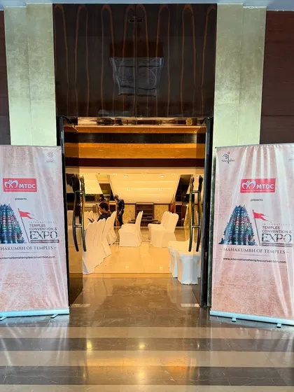 The entrance to the expo, designed with clear branding and standee banners to welcome guests and set a professional tone for the event from the moment they arrive.