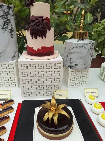 The stunning dessert station, featuring artisanal cakes and pastries.