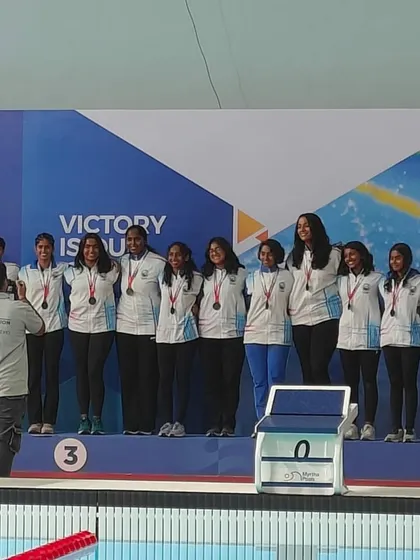 A historic moment for our women's water polo team. We celebrate their bronze medal win at the Senior Nationals, a victory for Karnataka after a decade. This achievement highlights our commitment to developing top tier talent across all aquatic sports.