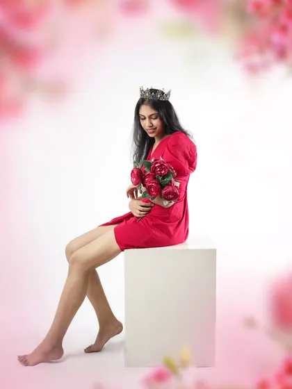 A dreamy and artistic portrait for an 18th birthday. The soft pink floral overlay adds a touch of romance and beauty to this special milestone photo.