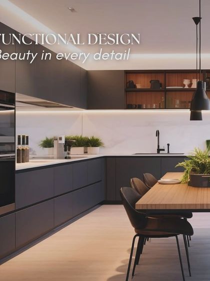 Functional design finds beauty in every detail. This dark grey kitchen features integrated appliances and under-cabinet lighting, creating a seamless and highly practical workspace that is also incredibly stylish.