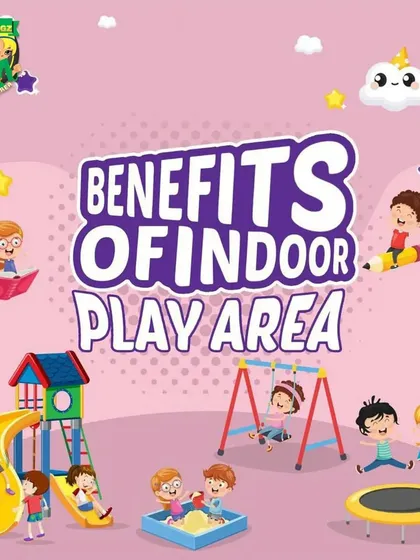 An introductory graphic to a series explaining the many benefits of an indoor play area for a child's overall development.