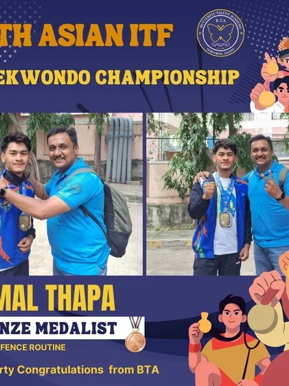 A proud moment between our coach and student Himal Thapa, celebrating his Bronze Medal win at the Asian ITF Championship. This reflects the strong mentorship that is the foundation of our academy.
