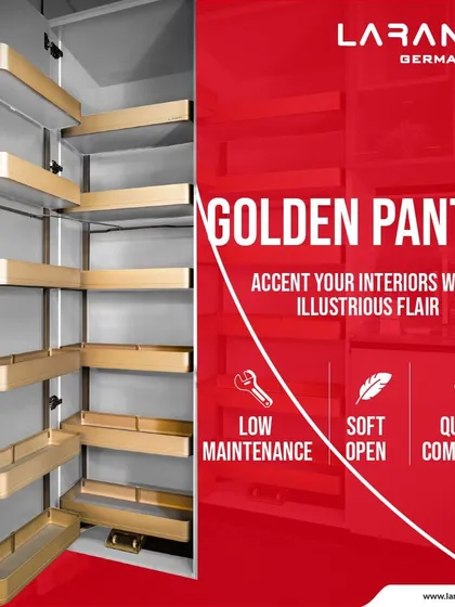 My golden pantry from the Alpdorf series adds a royal and elegant flair to your kitchen. It combines the best of fashion and function with quality components and a soft-open mechanism.