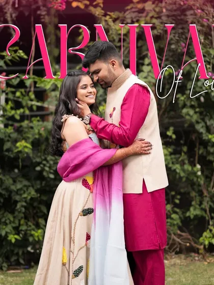 A carnival of love. This couple's portrait captures the joy and romance of their colorful pre-wedding celebration.