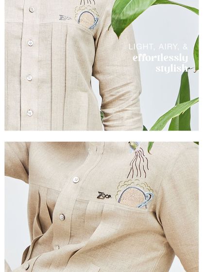 Light, airy, and effortlessly stylish. This collage shows the detailed space-themed embroidery on a linen shirt from my Antriksh collection.