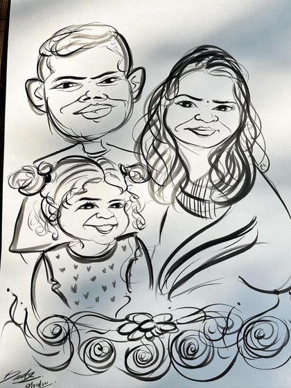 A beautiful hand-drawn portrait of a family of three. I love capturing the joy of parents with their child in these custom pieces.