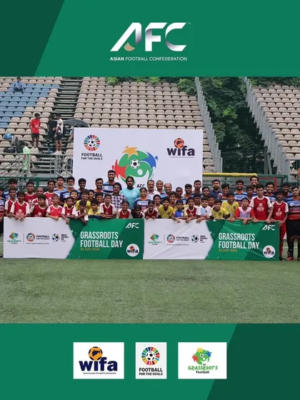 A group photo of all participants at the AFC Grassroots Day organized by WIFA, which our academy was proud to be a part of.
