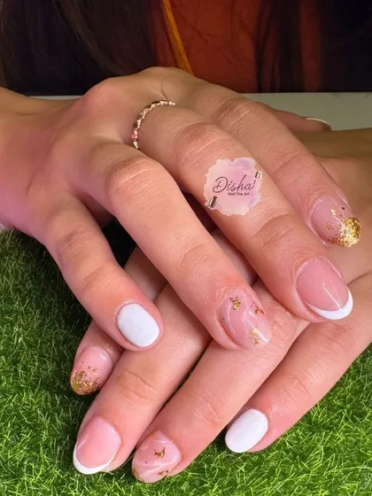A simple and elegant design with a mix of solid white and a sheer base with gold foil accents.