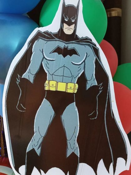 Detail of the Batman cutout, a popular addition to my superhero themes.