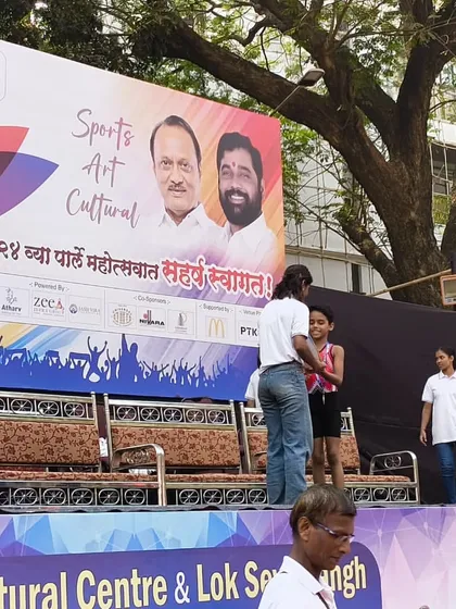 A wide view of the awards ceremony at the Parle Mahotsav, where our students were recognized for their outstanding performances in competitive yogasana.