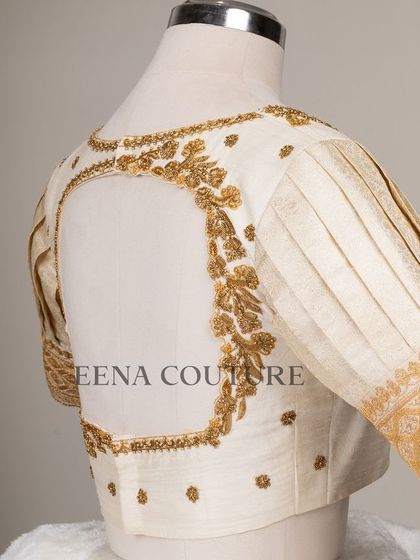 This video showcases an ivory-toned blouse with pleated puff sleeves and gold embroidery. It highlights the intricate handwork and traditional materials that go into every piece I create for my brides.