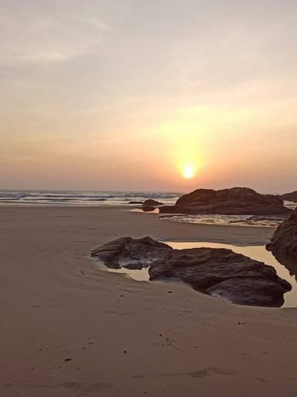 A golden sunset over the rocky shores of Gokarna. We always make time to catch these magical moments at the end of the day.