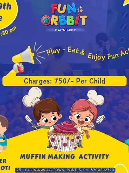 An advertisement for our summer holidays fun activity, combining playtime, a muffin making session, and a delicious meal for kids.