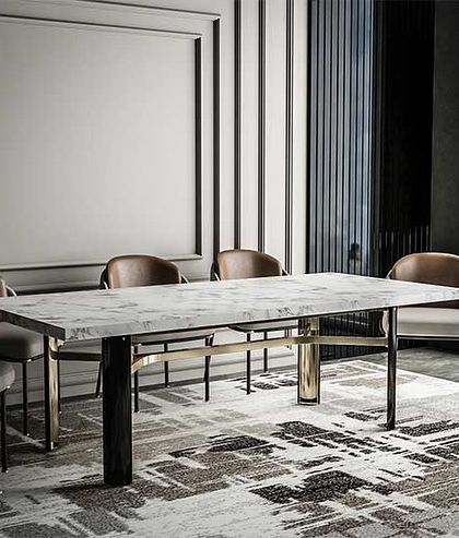 Introducing our Delight dining table, where elegance meets functionality. The sleek marble top and mixed-metal legs transform any dining space into a sophisticated haven.