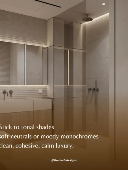 Stick to tonal shades. Using soft neutrals or moody monochromes creates a clean, cohesive look that exudes a sense of calm luxury in a compact bathroom.