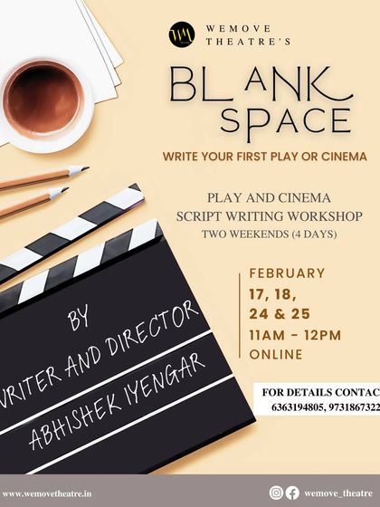 Have a story to tell? Our Blank Space workshop is an online scriptwriting course for play and cinema, taught by writer and director Abhishek Iyengar. Learn to craft captivating scripts for the stage and screen.