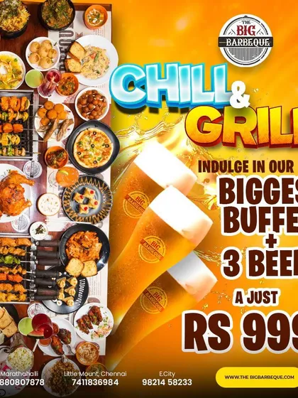 Dive into a feast fit for kings. Our grand buffet combined with three beers for only ₹999 is an unbeatable offer for a satisfying meal.