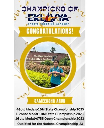 Celebrating the multiple victories of Sameeksha Arun at the 10M State Championship. Her qualification for the National Championship is a testament to her dedication.
