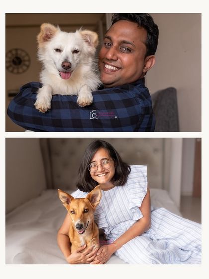 A lovely collage showing my first-ever clients, Archana and Sujit, now with their second dog, Snowy. It’s a joy to document families as they grow.