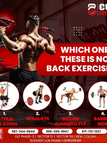 A fun quiz for our members. Which one of these is not a back exercise? This helps reinforce knowledge about muscle groups and proper exercise selection.