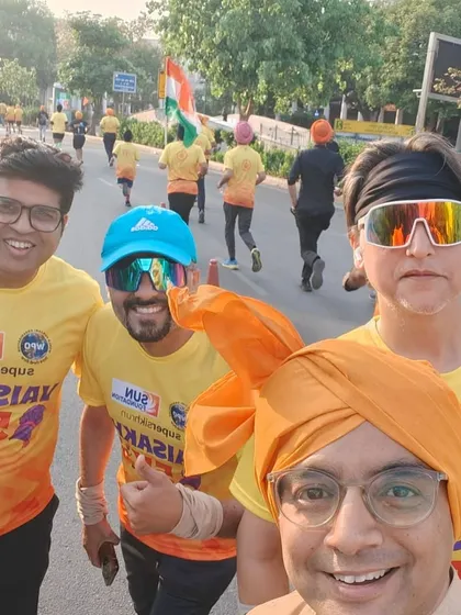 A fun selfie from the race. The energy and excitement were off the charts.