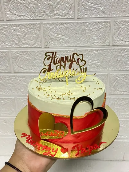 Another angle of our beautiful red and white anniversary cake.