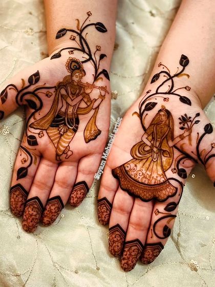 Both the Radha and Krishna palm designs shown together, creating a beautiful and complete pair.