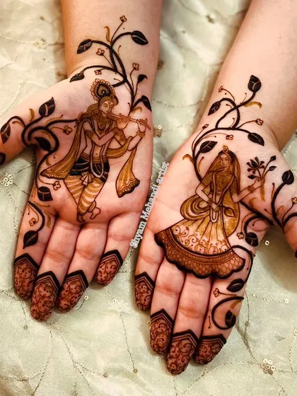 Both the Radha and Krishna palm designs shown together, creating a beautiful and complete pair.