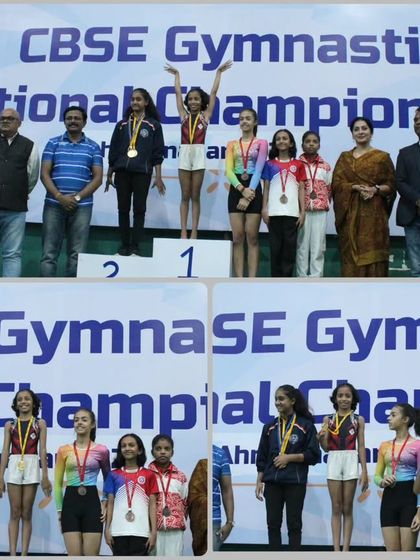 More moments of triumph from various competitions, showcasing our gymnasts with their medals, trophies, and proud coaches.